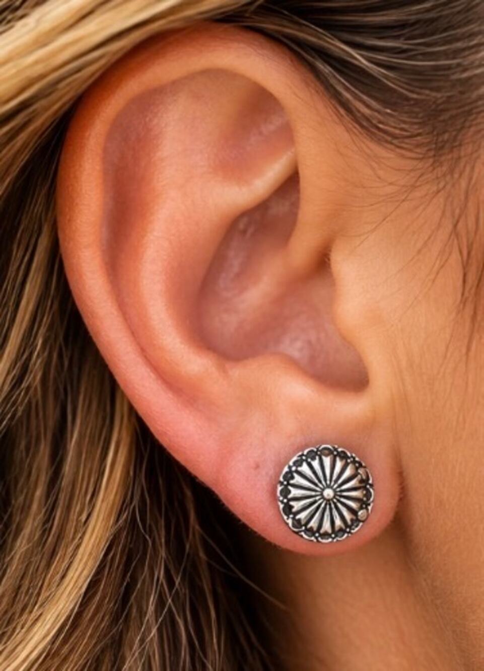 Dainty Southwestern Concho Post Earrings – Sterling Silver